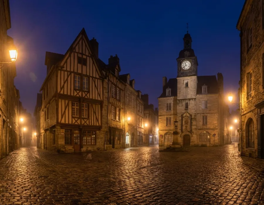 Centre-ville du Mans la nuit lumières chaudes