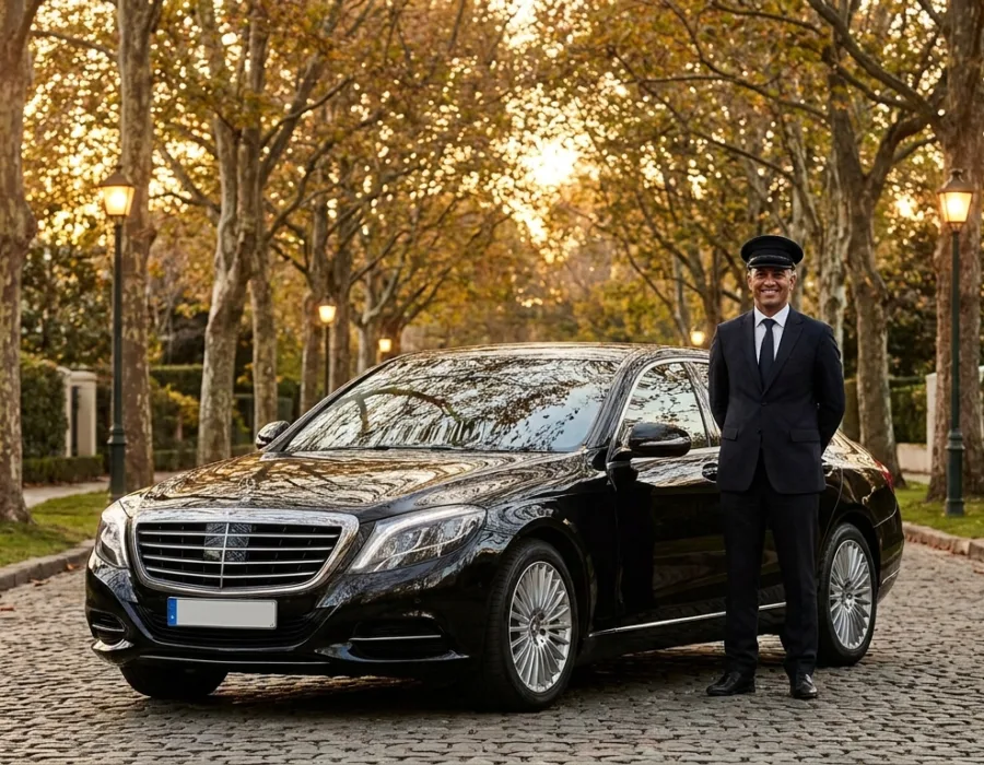 Chauffeur privé VTC au Mans devant une berline premium