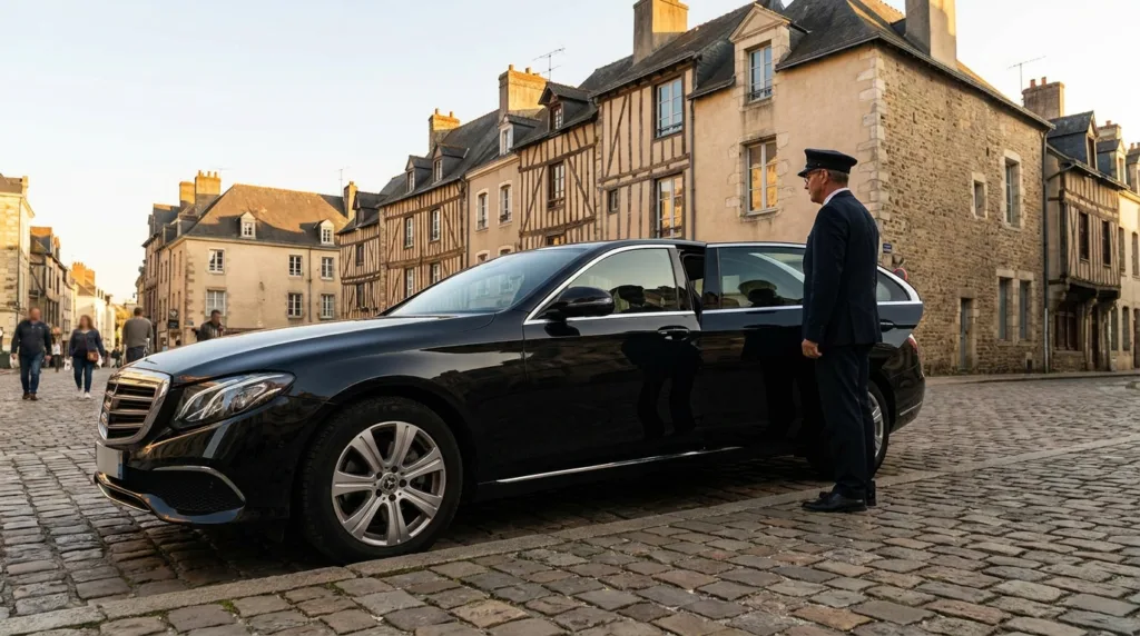 Berline VTC dans les ruelles de la Cité Plantagenêt au Mans
