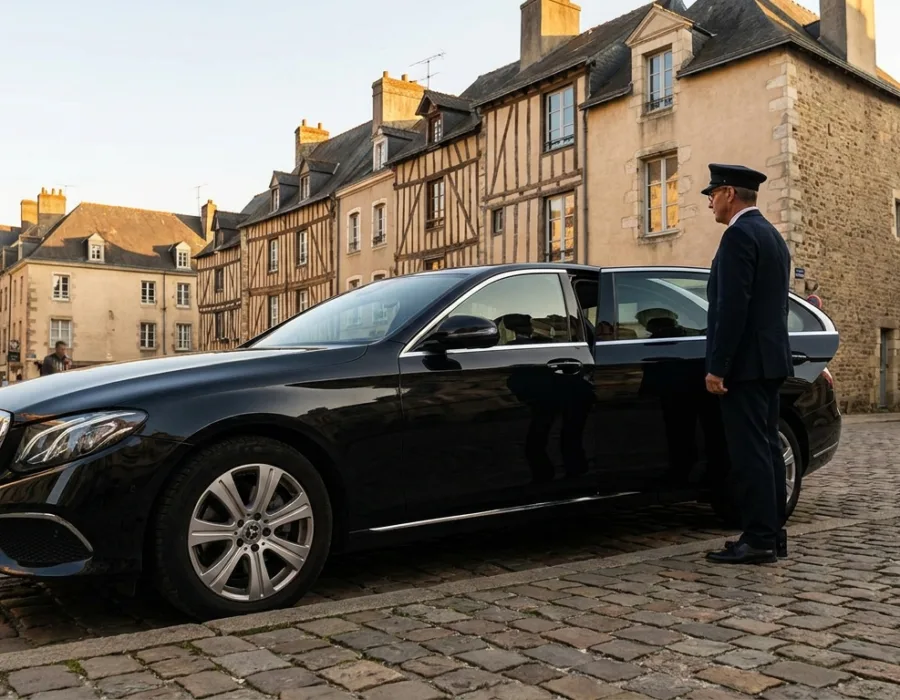 Berline VTC dans les ruelles de la Cité Plantagenêt au Mans
